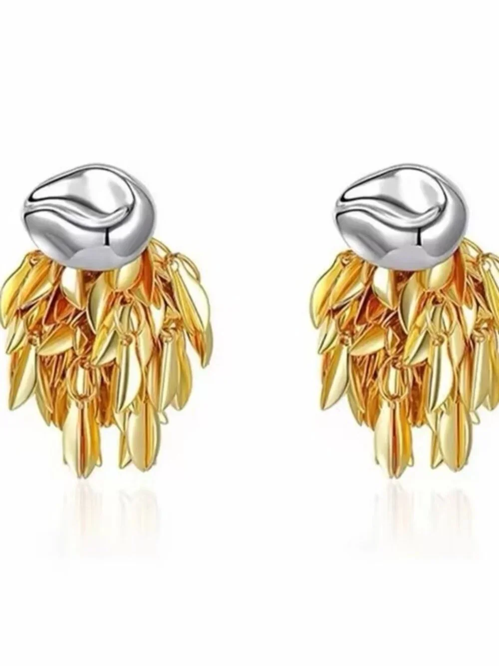 Gold and Silver Leaf Cluster Drop Earrings